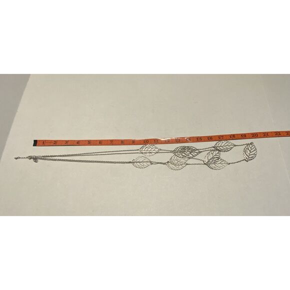 Charming Charlie Necklace Double Layer Silver Leaf Filigree Roughly 20" Long - Picture 6 of 7